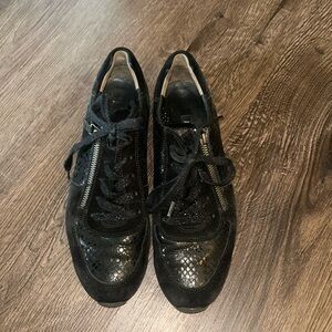 Paul Green Black Suede Metallic Zip Sneakers, Size 5.5 UK / US 8 EUC